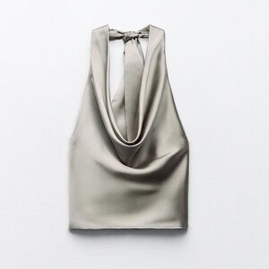 Zara Satin Effect Halter Top in Soft Gold Size Small